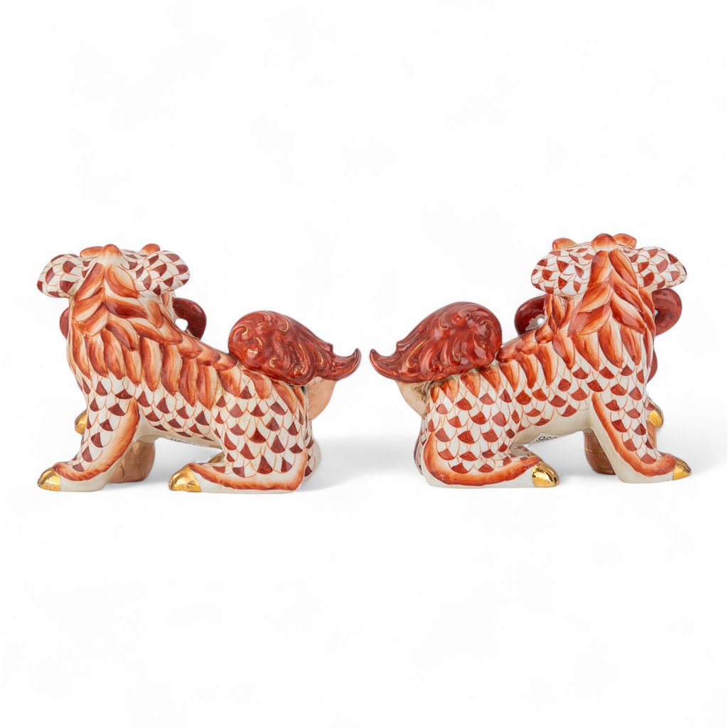 Danny's Fine Porcelain Pair of Bigger Lucky Foo Dog-Vermillion Waves