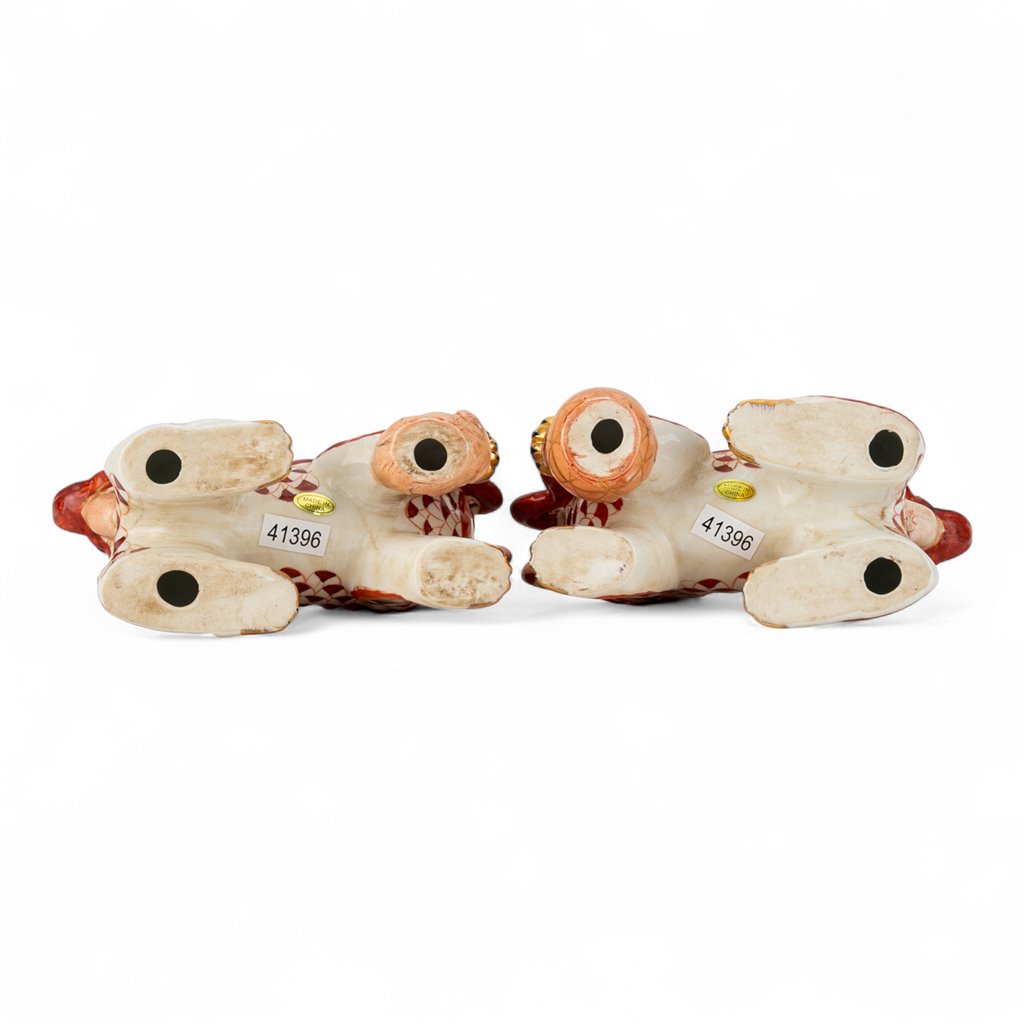 Danny's Fine Porcelain Pair of Bigger Lucky Foo Dog-Vermillion Waves