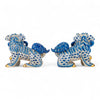Danny's Fine Porcelain Pair of Bigger Lucky Foo Dog-Azure Waves