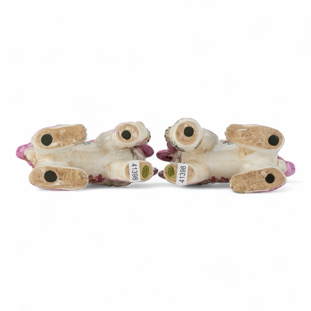 Danny's Fine Porcelain Pair of Bigger Lucky Foo Dog-Pink Tobacco Leaf