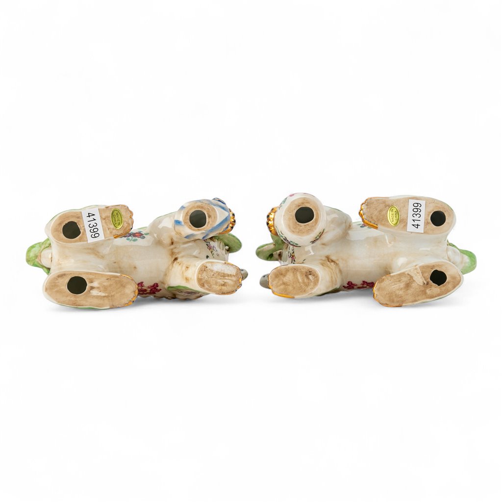 Danny's Fine Porcelain Pair of Bigger Lucky Foo Dog-Green Tobacco Leaf