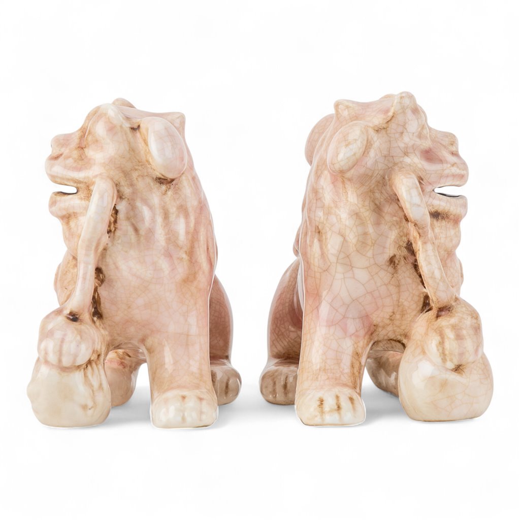 Danny's Fine Porcelain Small Pair of Lucky Foo Dog-Pink