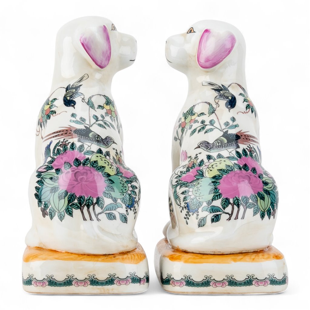 Danny's Fine Porcelain Pair Dogs-Rose Medallion