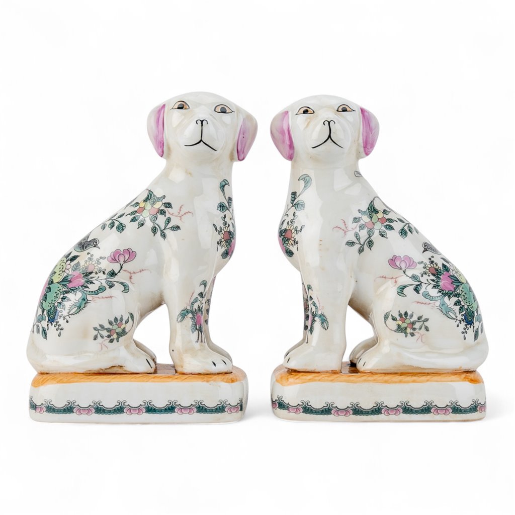 Danny's Fine Porcelain Pair Dogs-Rose Medallion