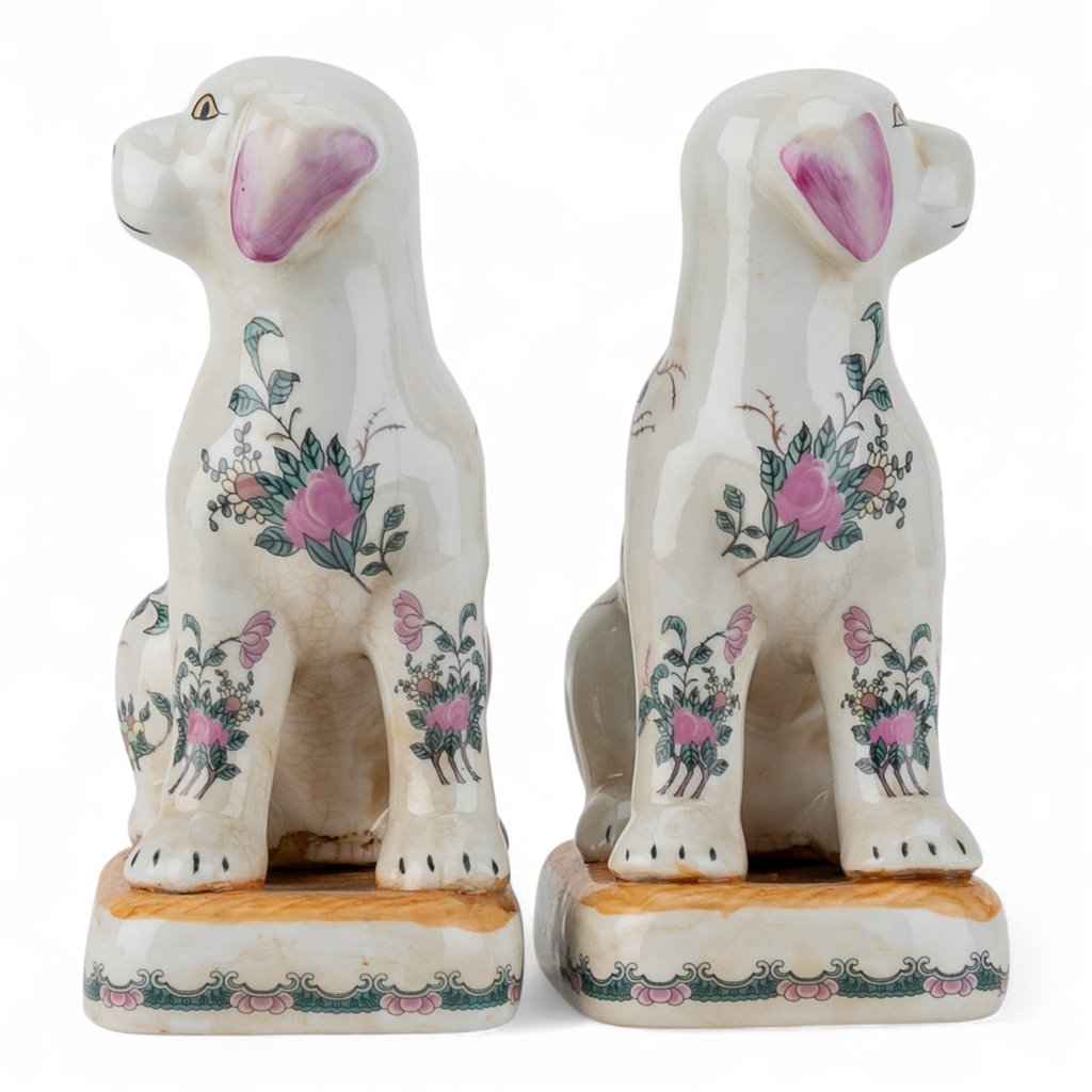Danny's Fine Porcelain Pair Dogs-Rose Medallion