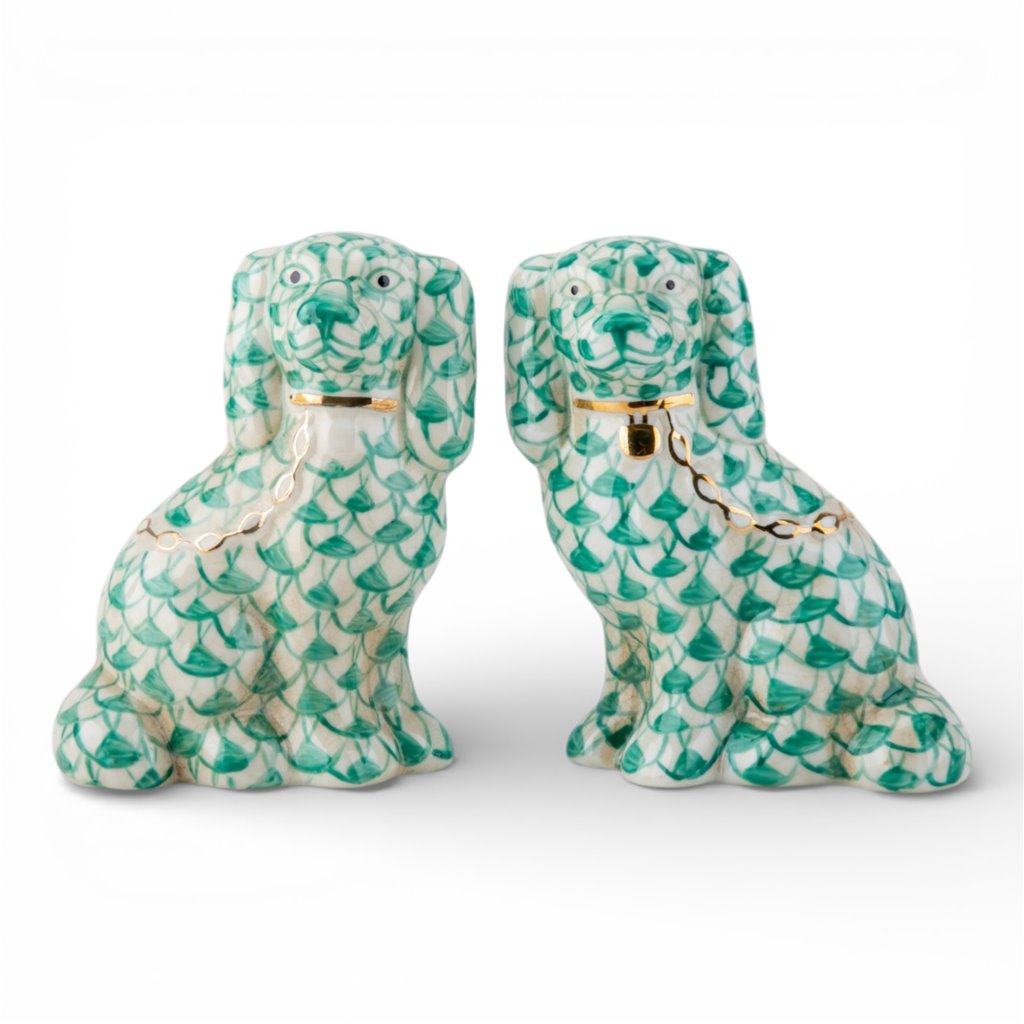 Danny's Fine Porcelain Staffordshire Small Dog - Teal Fishnet (Min 2 Pairs)