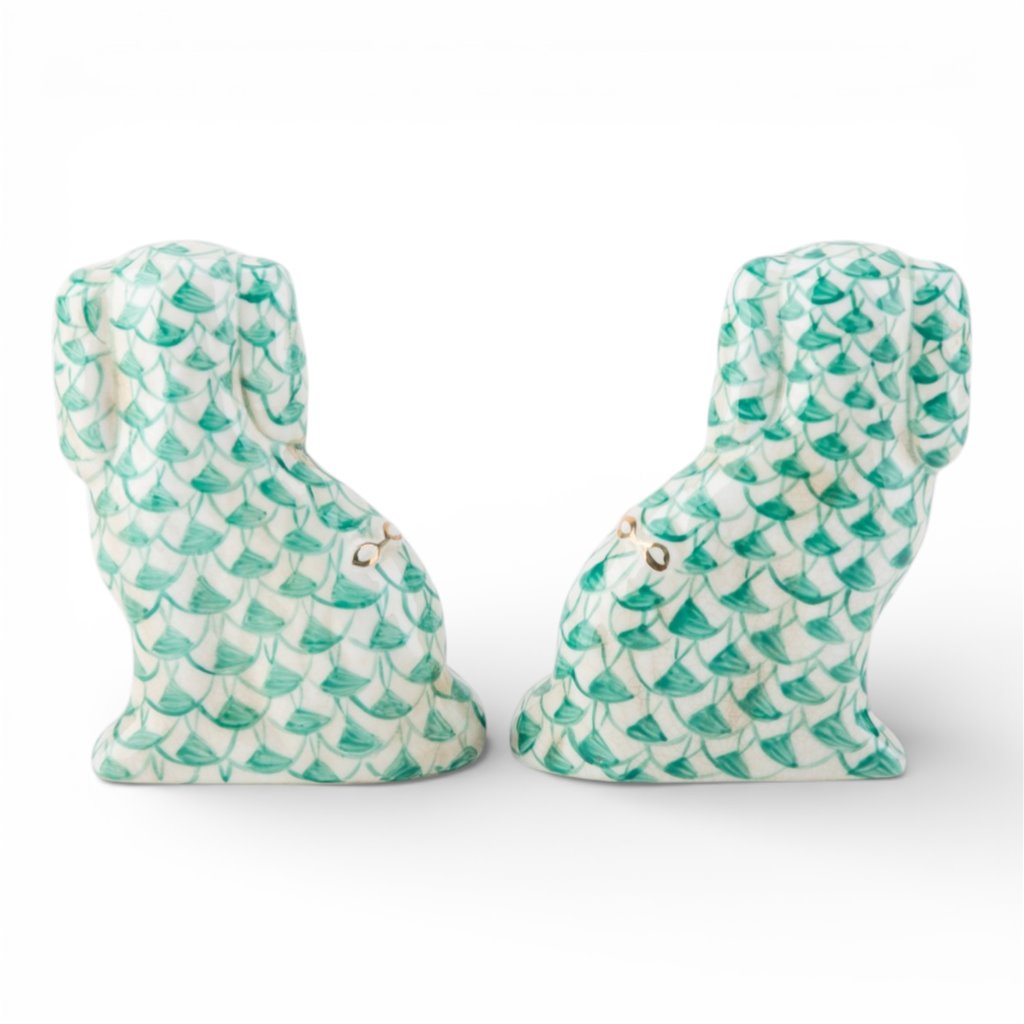 Danny's Fine Porcelain Staffordshire Small Dog - Teal Fishnet (Min 2 Pairs)