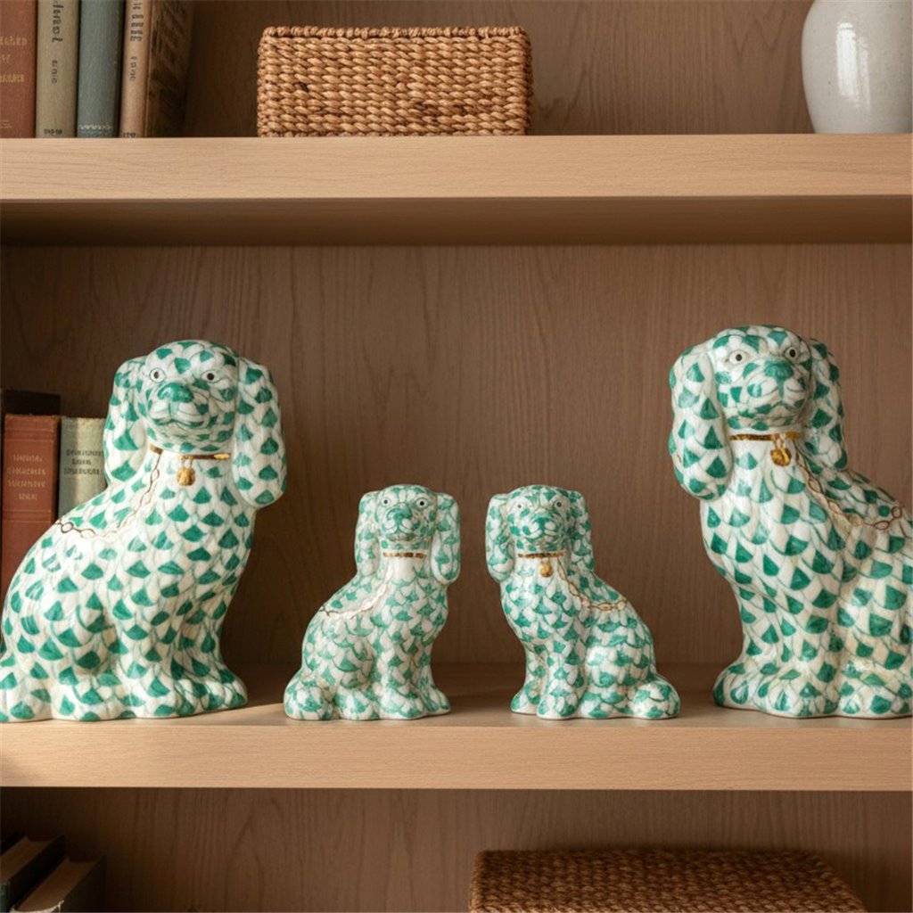 Danny's Fine Porcelain Staffordshire Small Dog - Teal Fishnet (Min 2 Pairs)