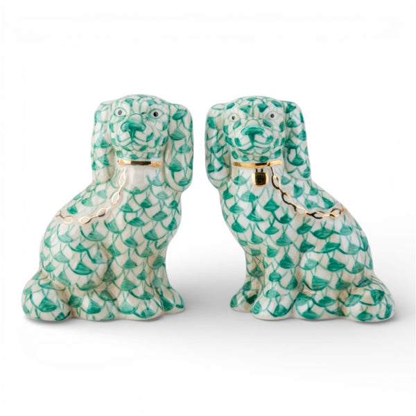 Danny's Fine Porcelain Staffordshire Small Dog - Teal Fishnet (Min 2 Pairs)