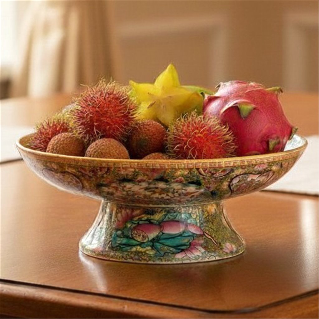 Danny's Fine Porcelain Fruit Bowl Rose Medallion 12-Inch – Rose Medallion Porcelain Pedestal Bowl