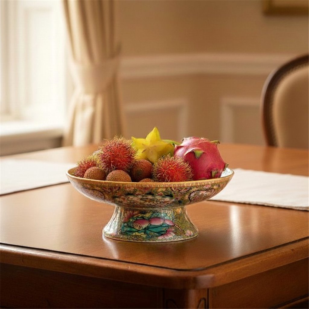 Danny's Fine Porcelain Fruit Bowl Rose Medallion 12-Inch – Rose Medallion Porcelain Pedestal Bowl