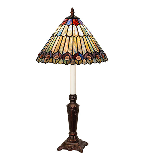 23" High Tiffany Jeweled Peacock Buffet Lamp