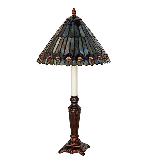 23" High Tiffany Jeweled Peacock Buffet Lamp