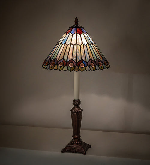 23" High Tiffany Jeweled Peacock Buffet Lamp