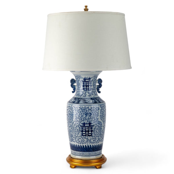 Danny's Fine Porcelain Blue & White Gold Base Lamp -Double Happiness