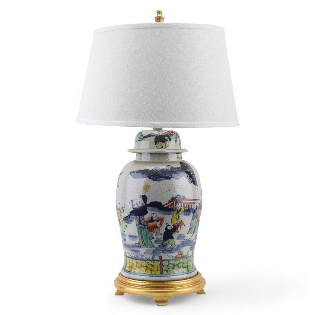 Danny's Fine Porcelain 34h X 19d Garden Jar Lamp - Gold Base