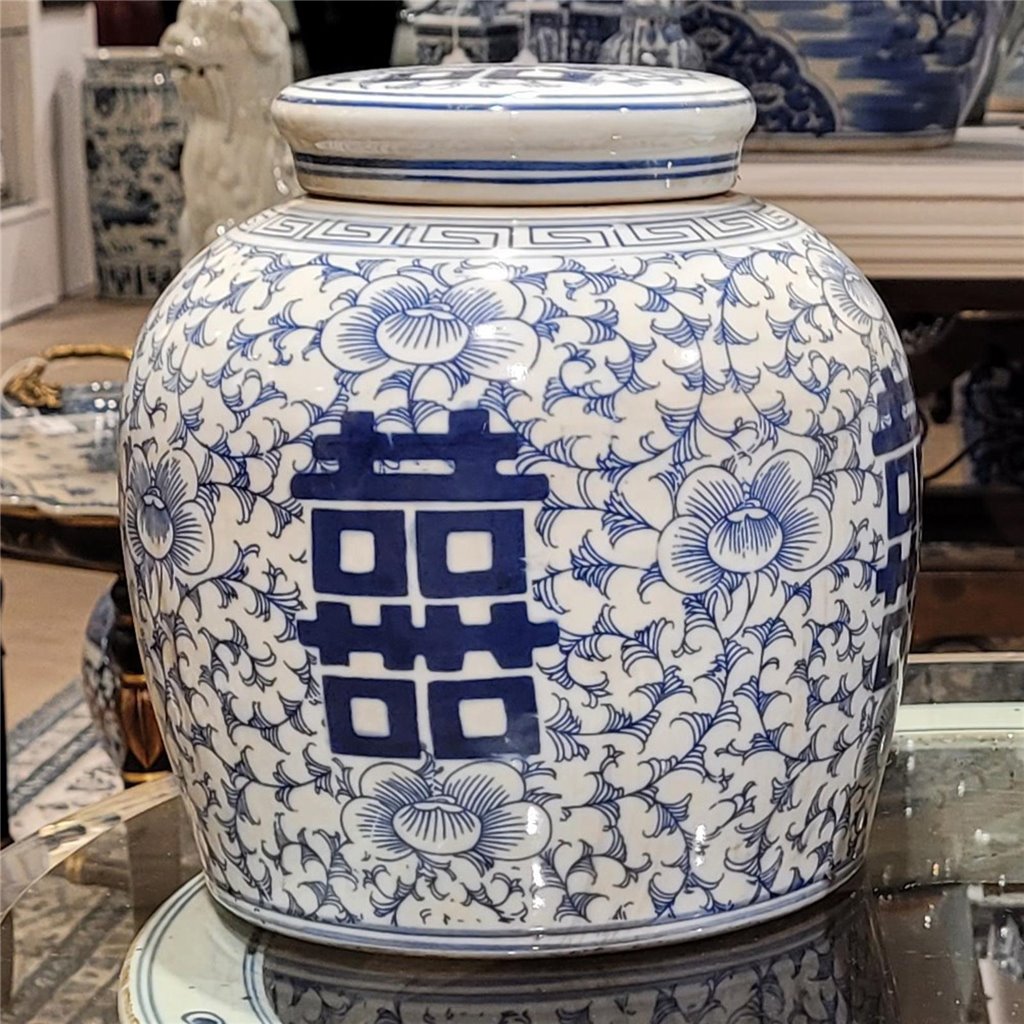 Danny's Fine Porcelain Blue & White- Double Happiness Lidded Jar