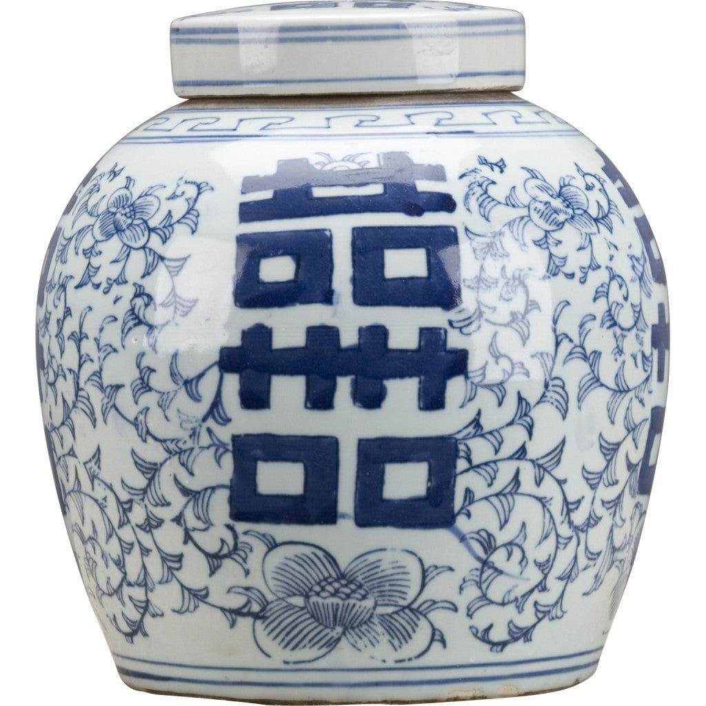 Danny's Fine Porcelain Blue & White- Double Happiness Lidded Jar