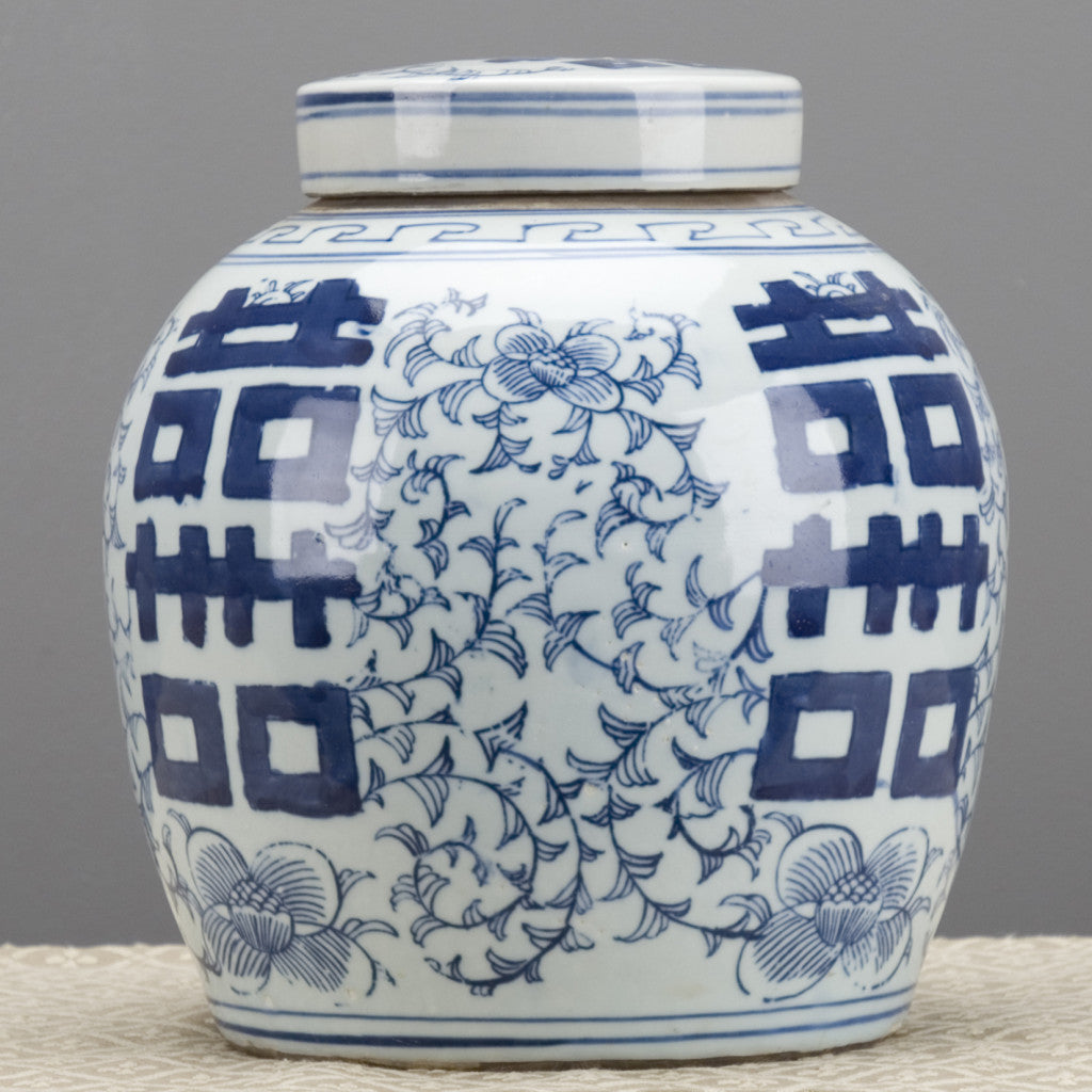 Danny's Fine Porcelain Blue & White- Double Happiness Lidded Jar