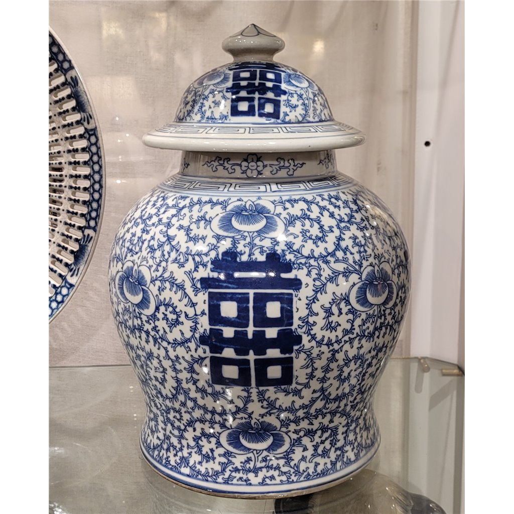 Danny's Fine Porcelain Blue & White- Double Happiness Ginger Jar (classic)