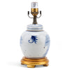 Danny's Fine Porcelain Blue & White Bulb Jar Lamp-Floral - Gold Wood Base