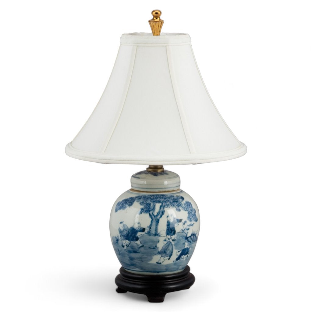 Danny's Fine Porcelain Blue & White Jar Lamp-Child Playing (classic)(108-11-Be)