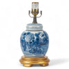 Danny's Fine Porcelain Blue & White Bulb Jar Lamp-Flower - Gold Wood Base