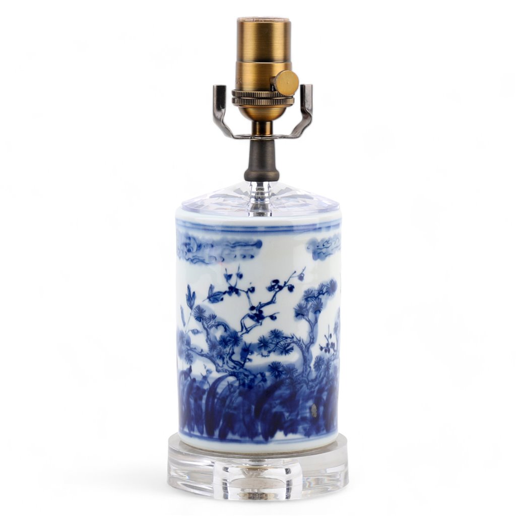 Danny's Fine Porcelain Blue & White Vase-Floral Lamp - Acrylic Base