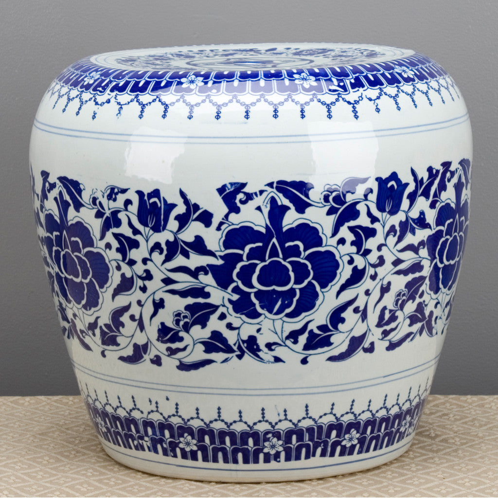 Danny's Fine Porcelain Blue & White Garden Stool-Floral