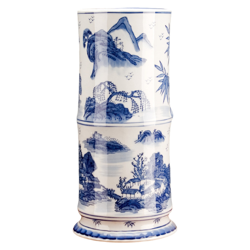 Danny's Fine Porcelain Blue & White Porcelain Bamboo Shaped Vase