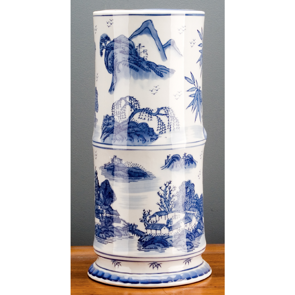 Danny's Fine Porcelain Blue & White Porcelain Bamboo Shaped Vase