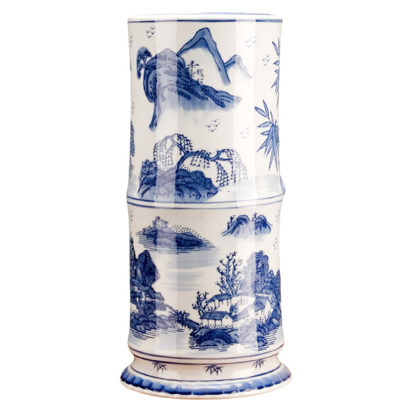 Danny's Fine Porcelain Blue & White Porcelain Bamboo Shaped Vase