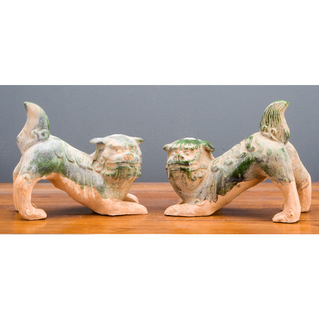 Danny's Fine Porcelain Green Mud Foo Dogs - Pair