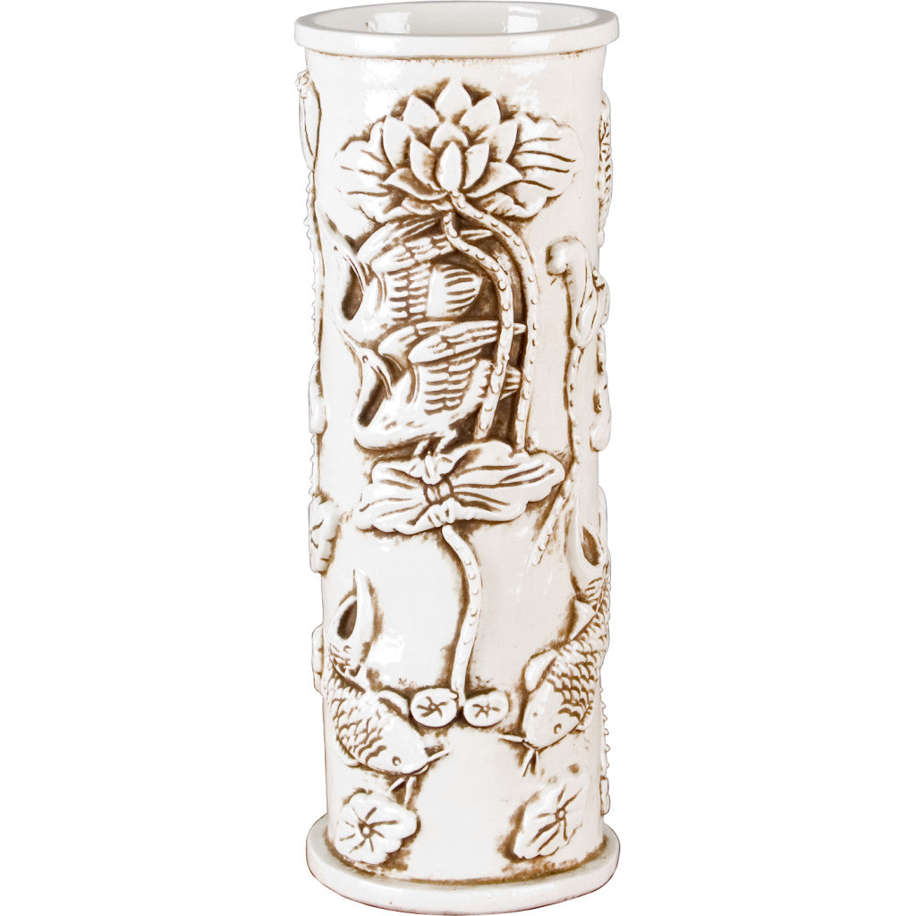 Danny's Fine Porcelain Porcelain Carved Vase - White Floral (classic)