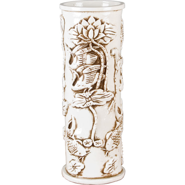 Danny's Fine Porcelain Porcelain Carved Vase - White Floral (classic)