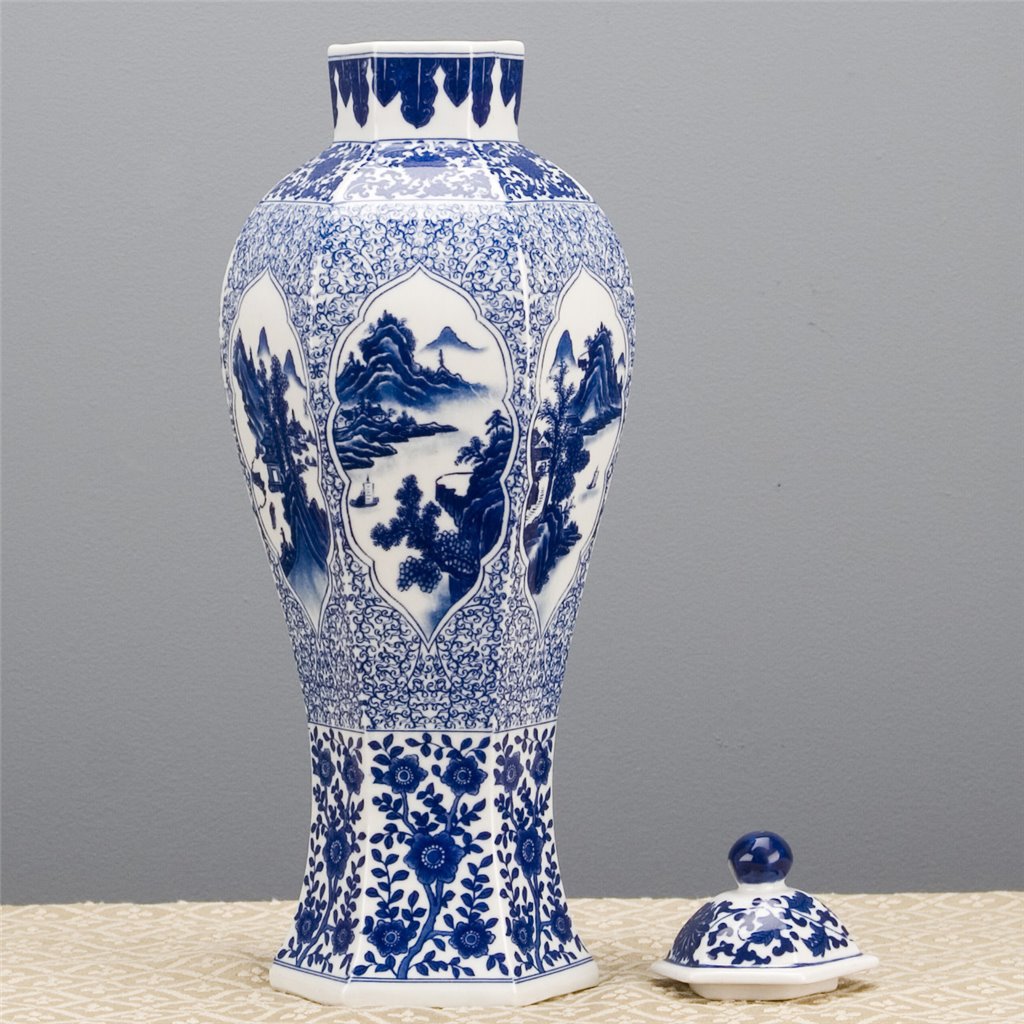 Danny's Fine Porcelain Hexagonal Jar - Blue & White