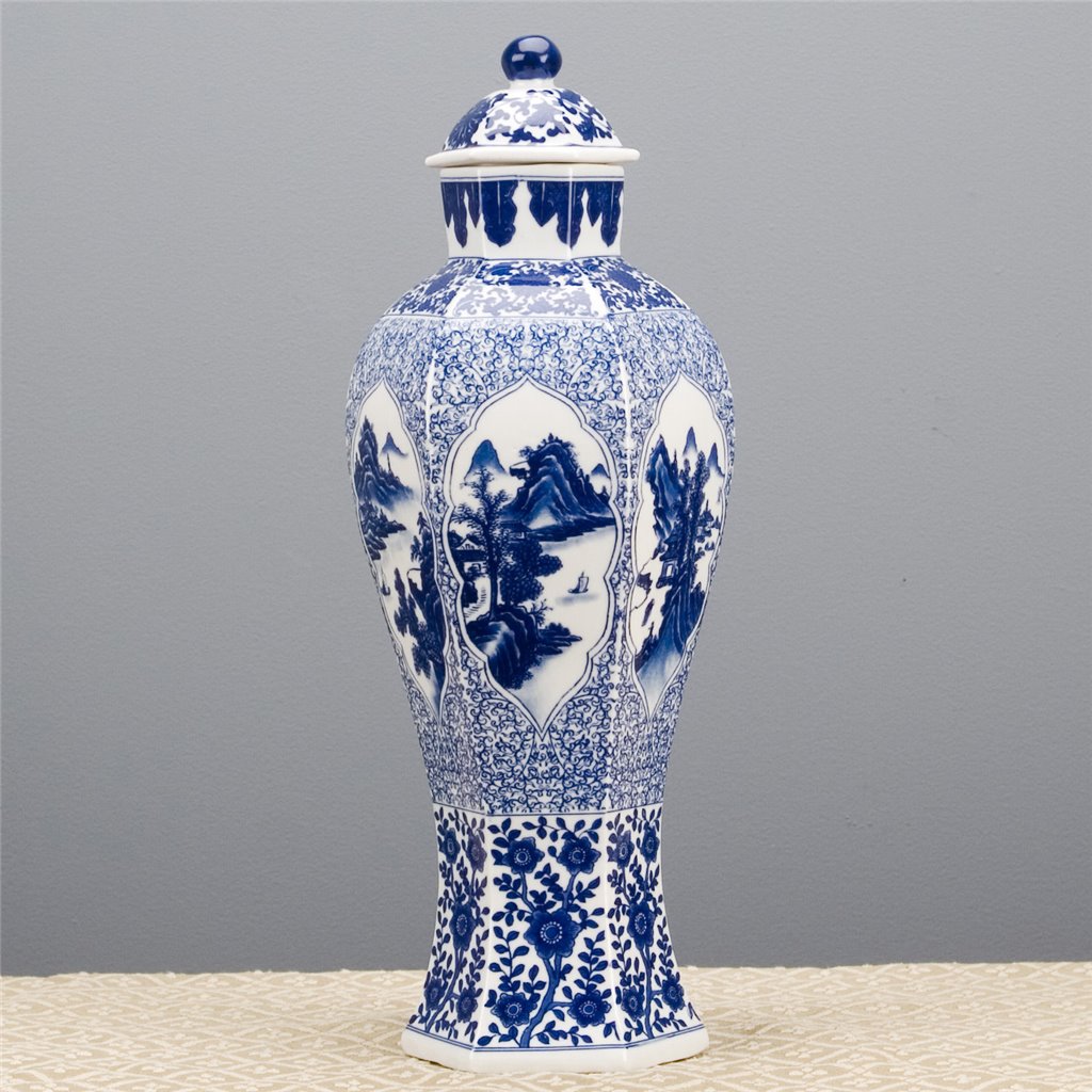 Danny's Fine Porcelain Hexagonal Jar - Blue & White