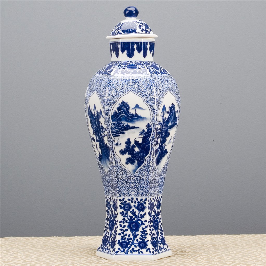 Danny's Fine Porcelain Hexagonal Jar - Blue & White