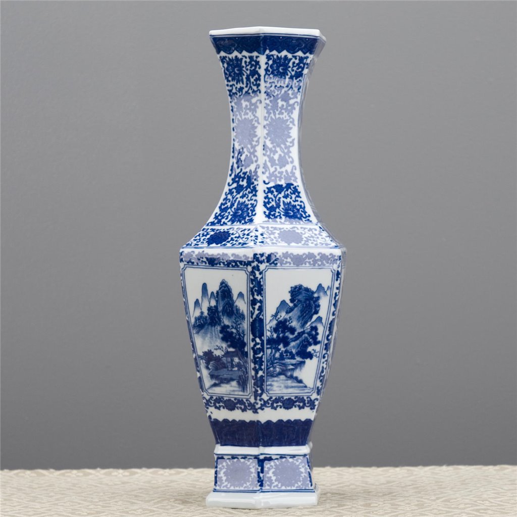 Danny's Fine Porcelain Hexagonal Vase Blue & White