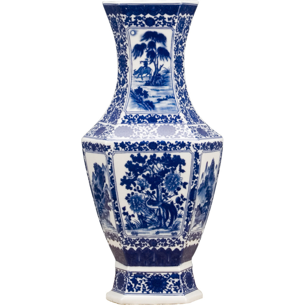 Danny's Fine Porcelain Hexagonal Vase Blue & White