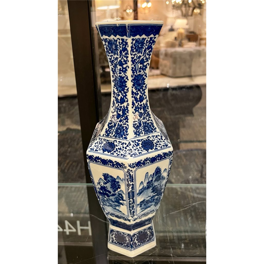Danny's Fine Porcelain Hexagonal Vase Blue & White