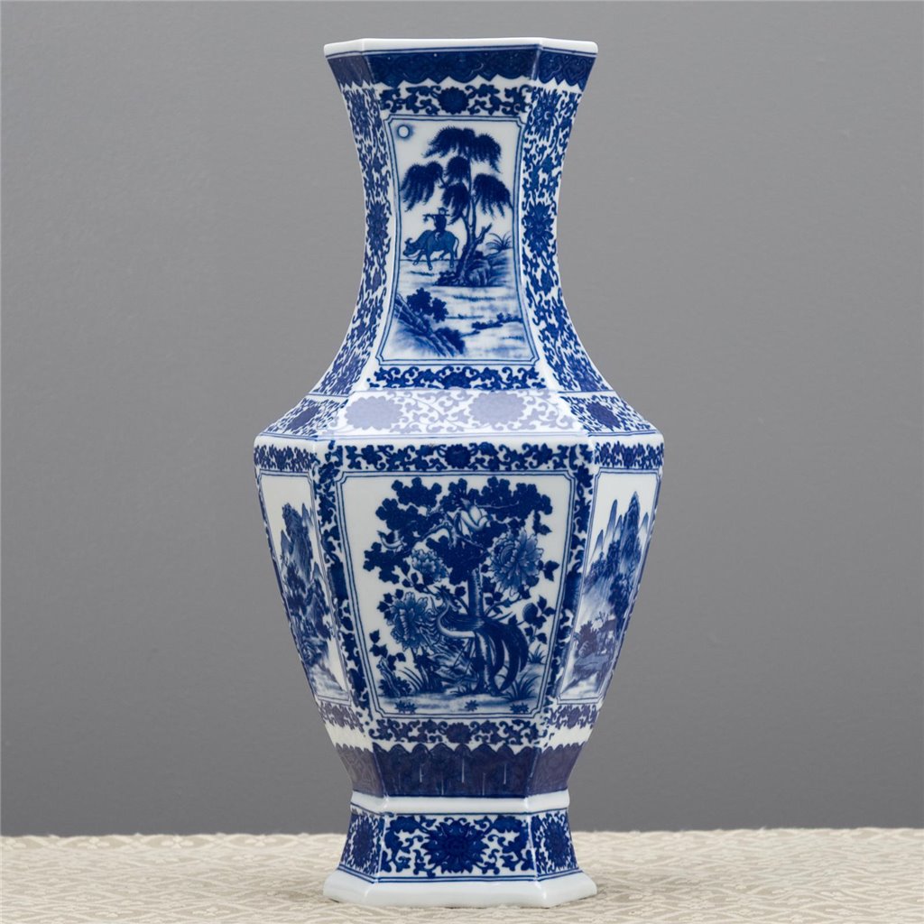 Danny's Fine Porcelain Hexagonal Vase Blue & White