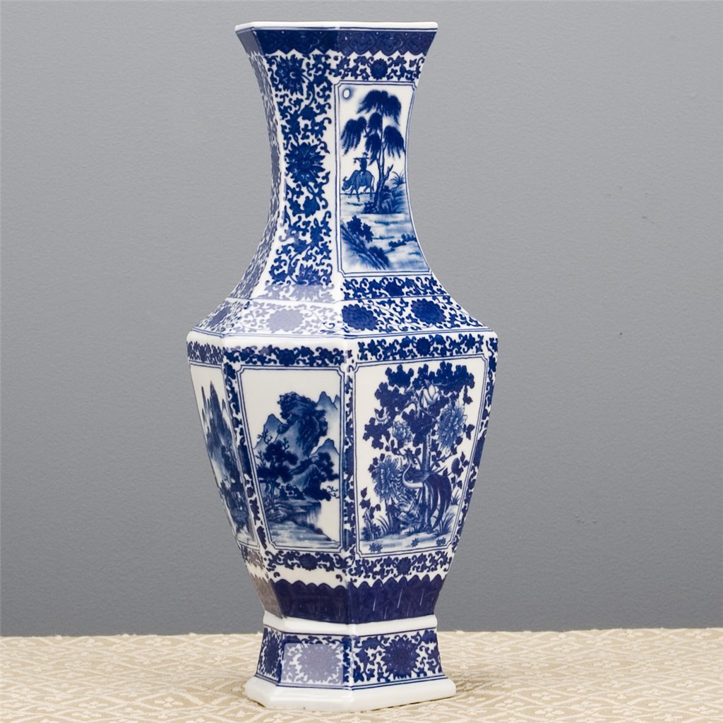 Danny's Fine Porcelain Hexagonal Vase Blue & White