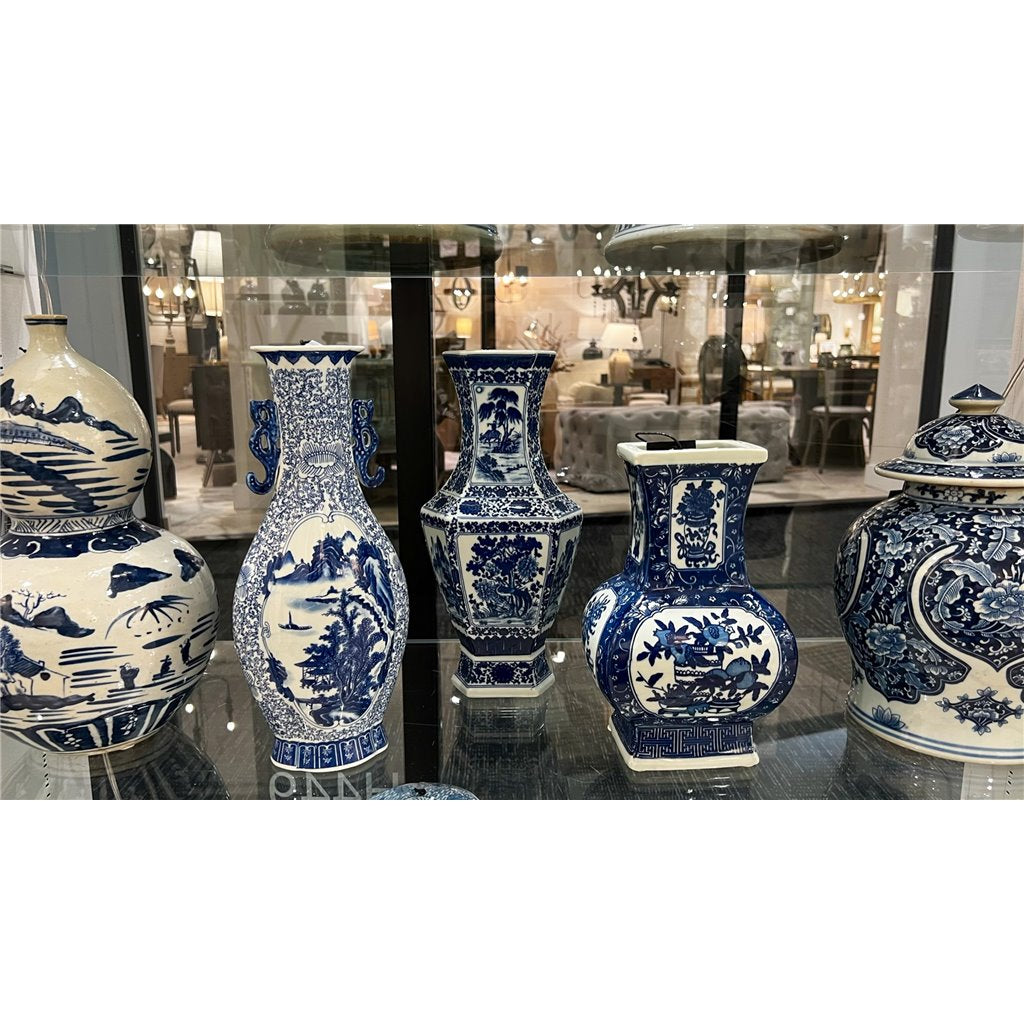 Danny's Fine Porcelain Hexagonal Vase Blue & White