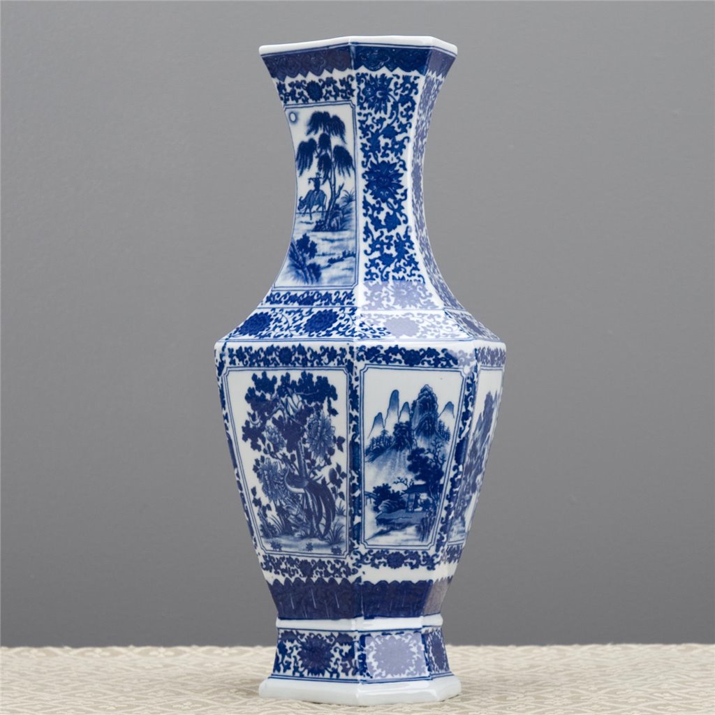 Danny's Fine Porcelain Hexagonal Vase Blue & White