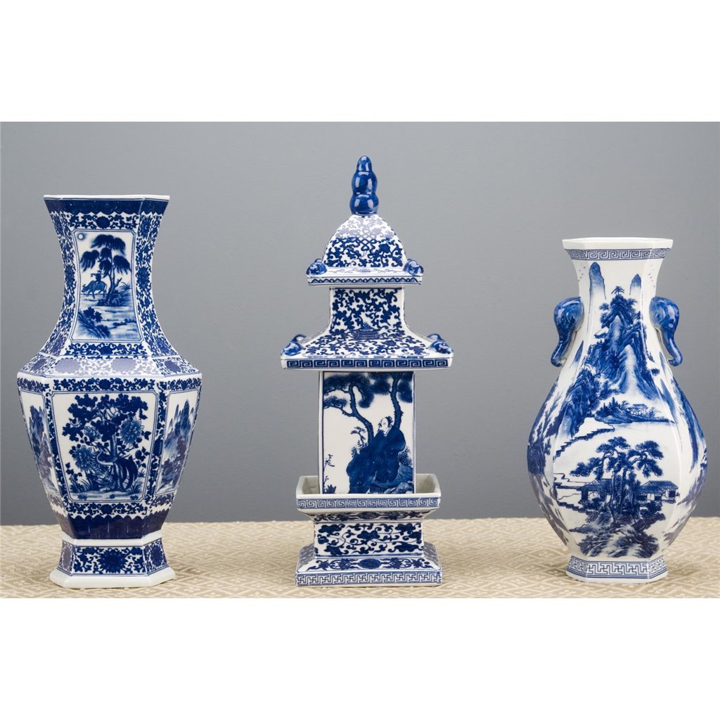 Danny's Fine Porcelain Hexagonal Vase Blue & White