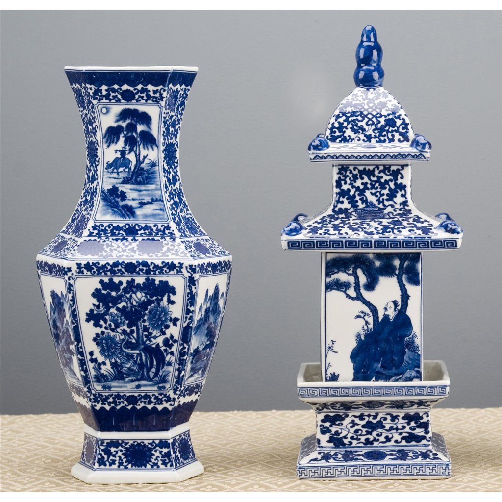 Danny's Fine Porcelain Hexagonal Vase Blue & White