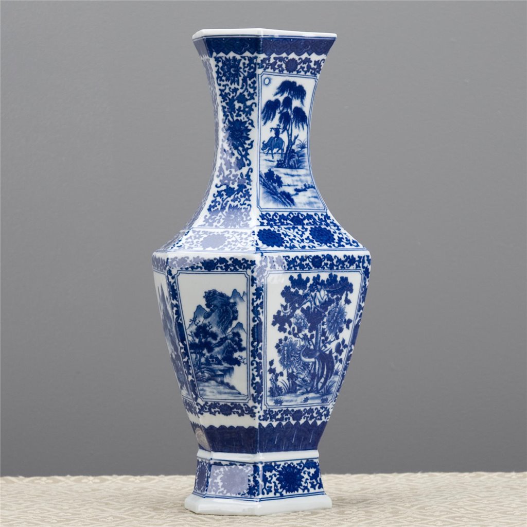 Danny's Fine Porcelain Hexagonal Vase Blue & White