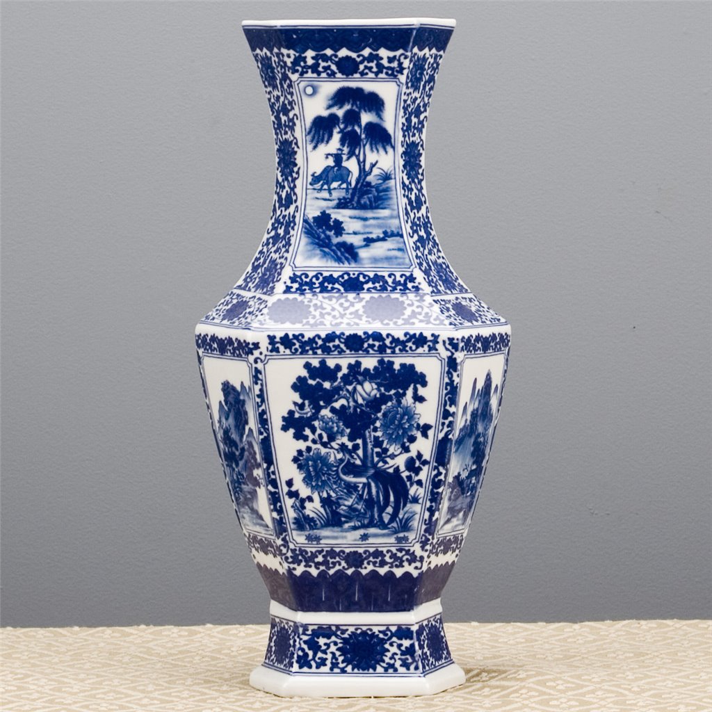 Danny's Fine Porcelain Hexagonal Vase Blue & White