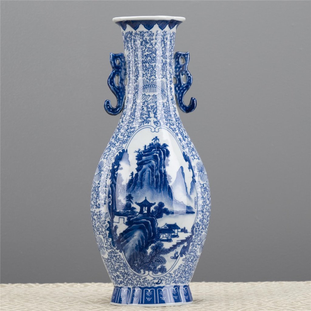 Danny's Fine Porcelain Porcelain Scallop Shape Vase-Blue & White